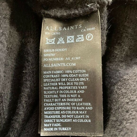 All Saints Sirius Jacket Hoodie Goat Suede Sleeves Men Size Extra Small - Picture 6 of 11
